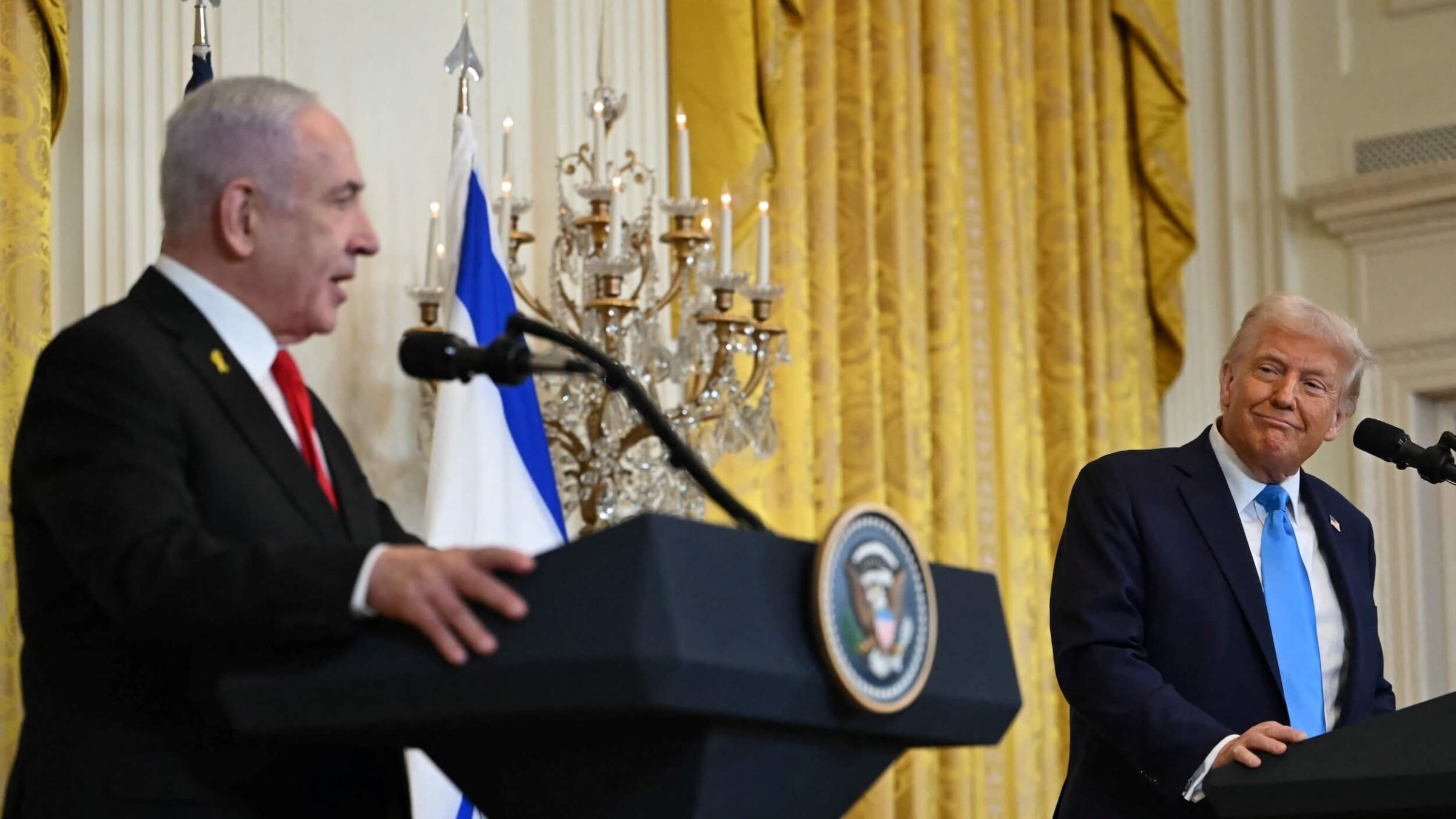 President Donald Trump and Israel's Prime Minister Benjamin Netanyahu speak during a press conference on Feb. 4. 