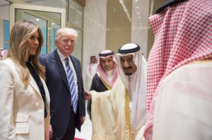 President Donald Trump and first lady Melania Trump with Saudi Arabia’s King Salman bin Abdulaziz al-Saud, second from right, at the inauguration ceremony of the Global Center for Combating Extremist Ideology in Riyadh, Saudi Arabia, May 21, 2017. (Bandar Algaloud/Saudi Royal Council/Anadolu Agency/Getty Images)