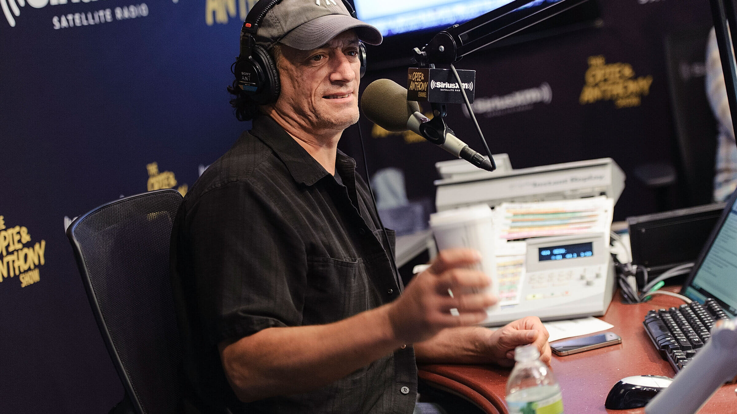 Anthony Cumia hosting <i>The Opie & Anthony Show</i> at SiriusXM Studios in 2012 in New York City.