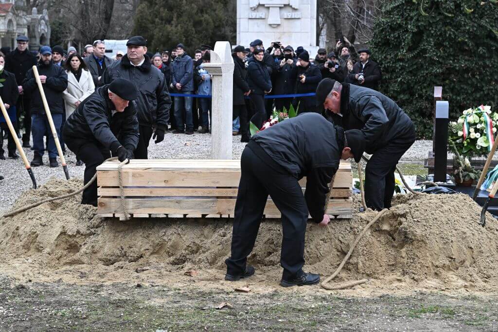 Mourners gather in Budapest on January 9, 2025, at the funeral of Agnes Keleti, the world's oldest Olympic champion and a Holocaust survivor, who died days before her 104th birthday.