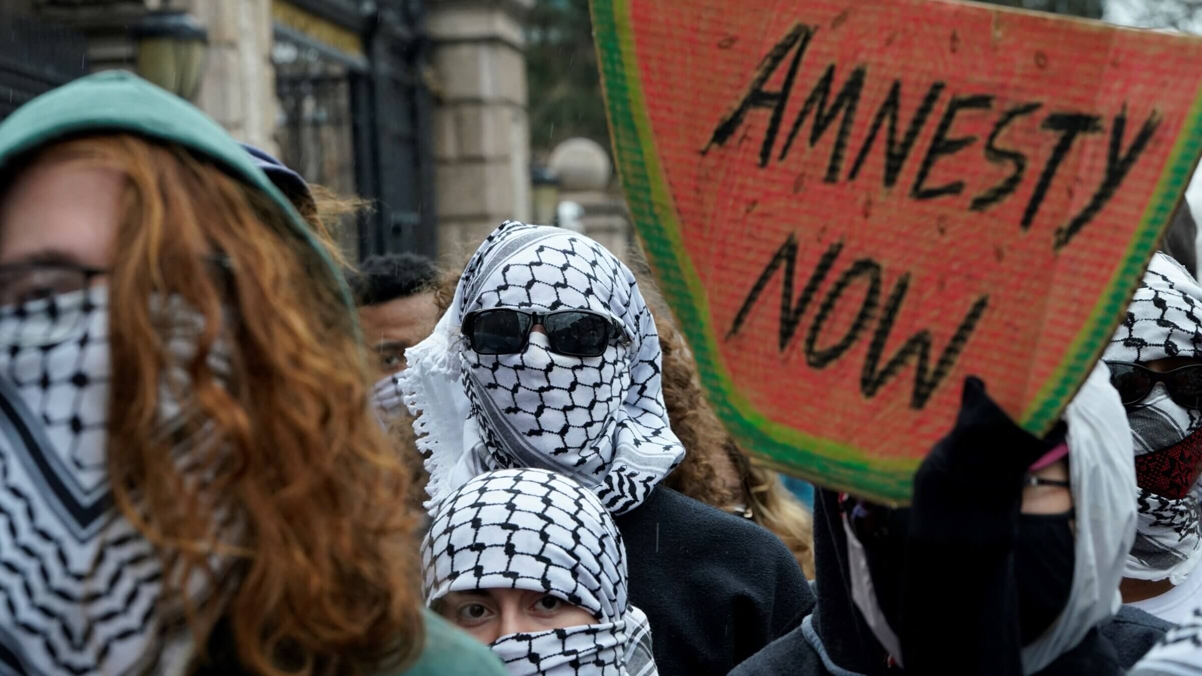 Pro-Palestinian student protesters demonstrate outside Barnard College.