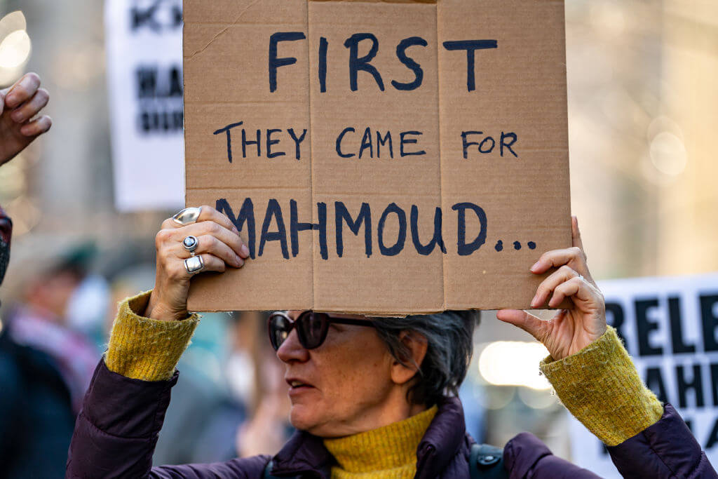 Protestors gathered in New York City to demand the release of Mahmoud Khalil on March 10, 2025.