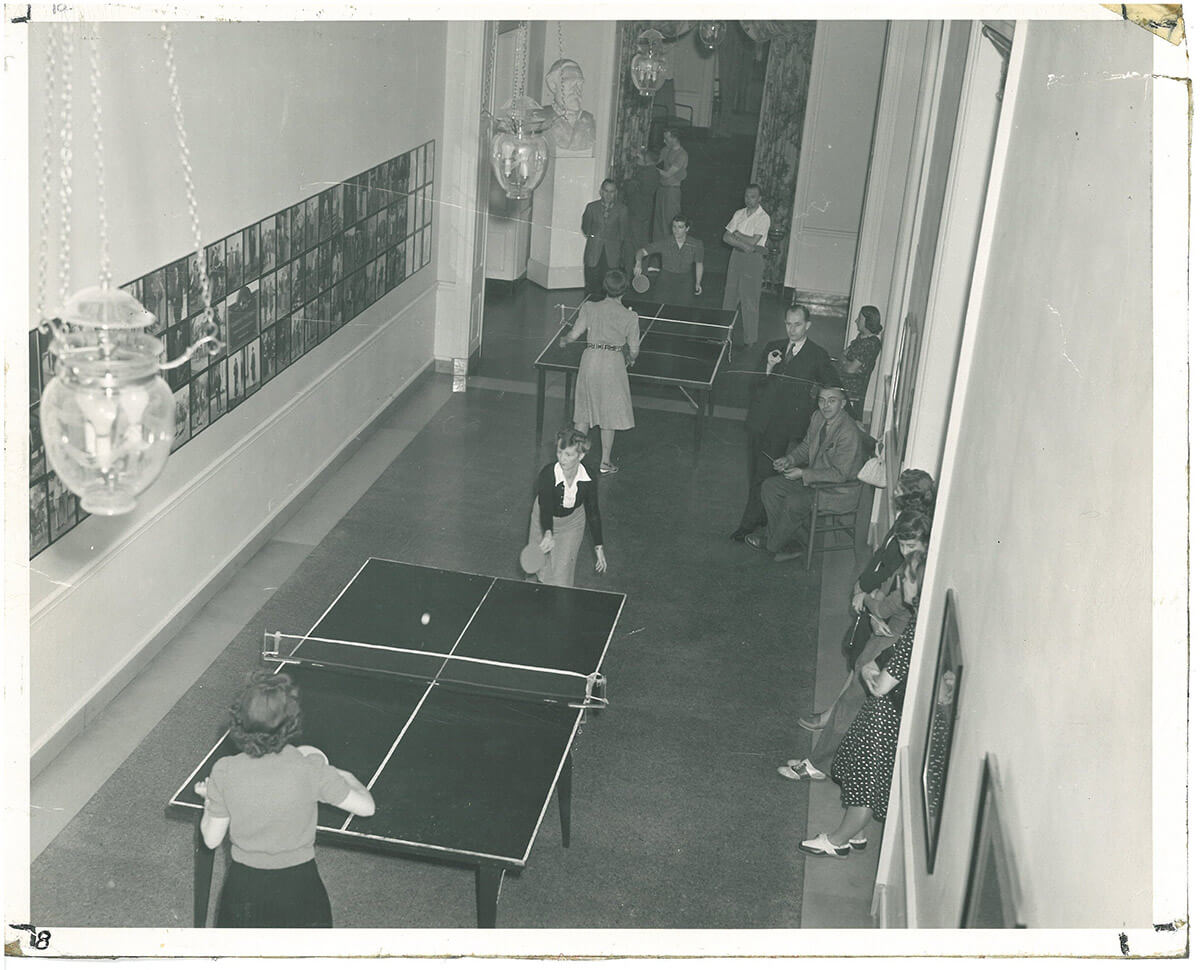 The detainees at the Greenbrier in 1942 spent their days enjoying what the resort had to offer — including a pingpong room.