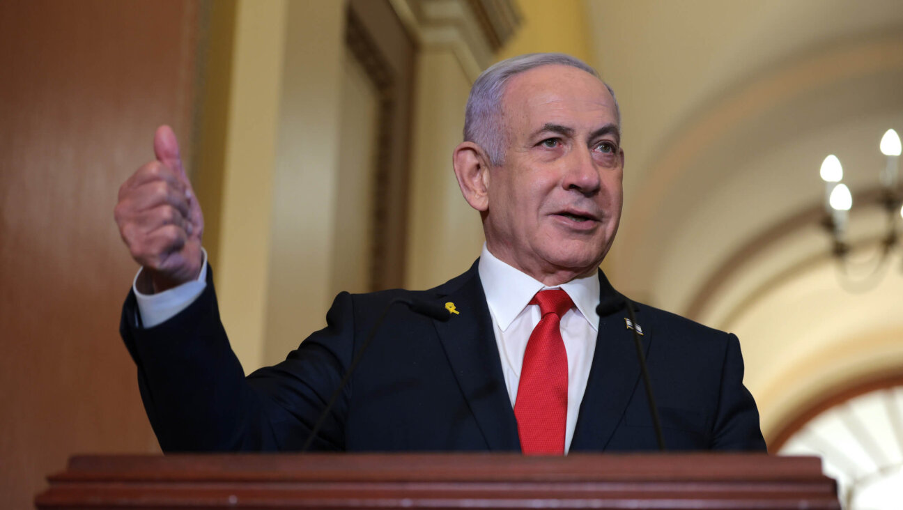 Israeli Prime Minister Benjamin Netanyahu delivers remarks following a meeting with U.S. Speaker of the House Mike Johnson at the U.S. Capitol on Feb. 7. 