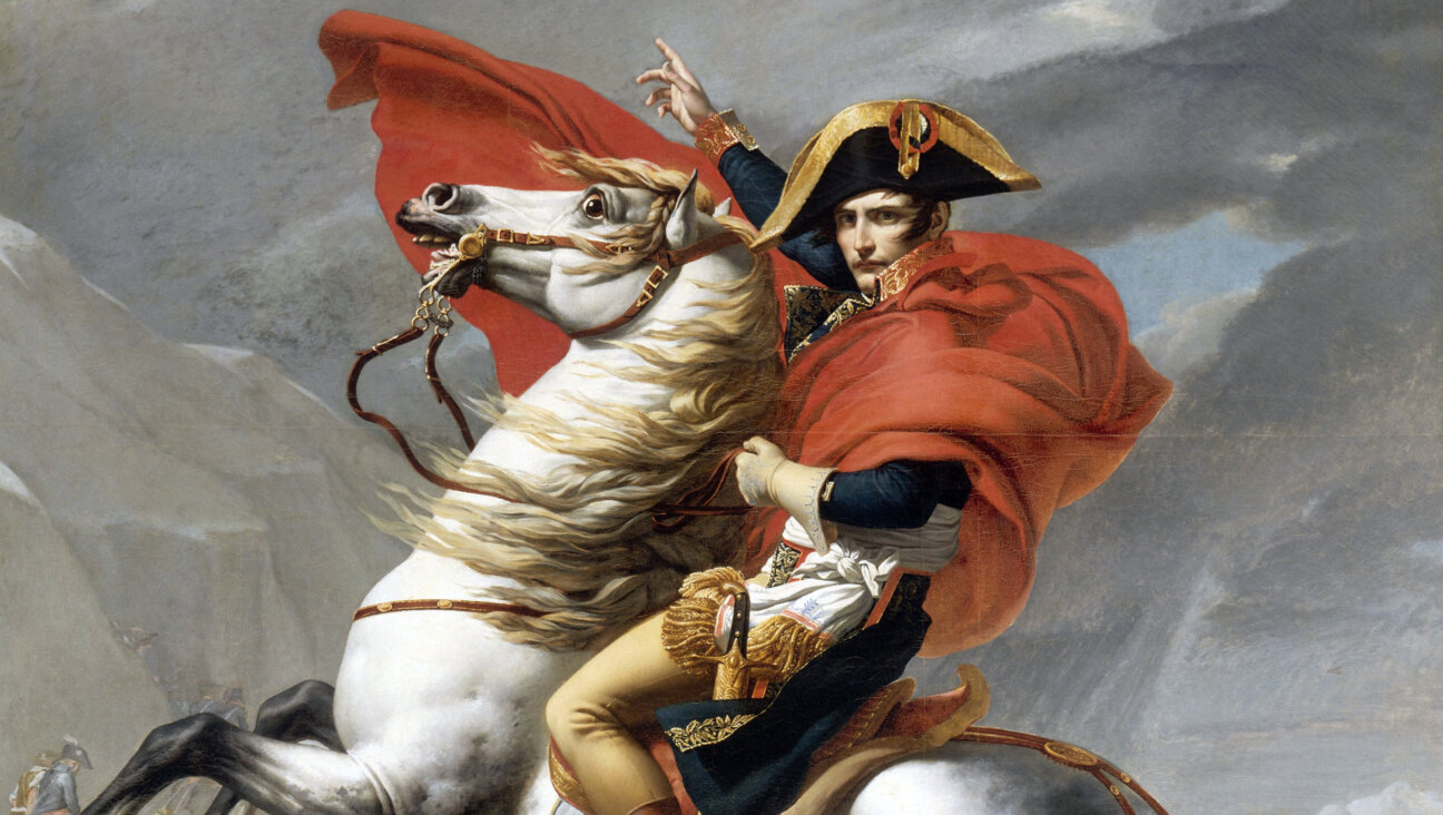 An image of 'Napoleon Crossing the Alps' by Jacques-Louis David, also known as romantic propaganda.