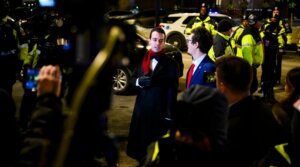 Paul Ingrassia, White House Liaison to the Justice Department, left, announces the release of brothers Andrew and Matthew Valentin outside of the DC Central Detention Facility on January 20, 2025 in Washington, DC. President Donald Trump issued pardons to over 1500 people who were charged with crimes related to the event. (Pete Kiehart for The Washington Post via Getty Images)