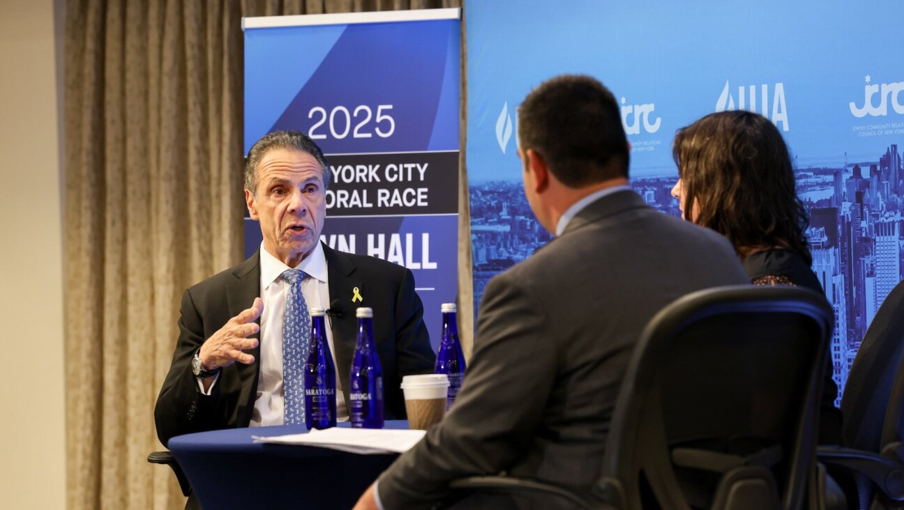 Andrew Cuomo speaks at the town hall hosted by UJA-Federation of New York and the Jewish Community Relations Council, in Midtown Manhattan, May 22, 2025. (Michael Priest Photography)