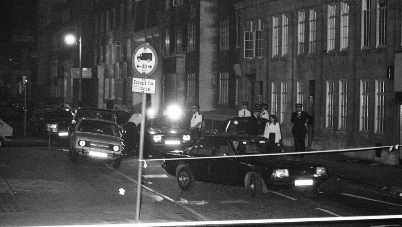 The crime scene after Shlomo Argov, the Israeli ambassador to the United Kingdom, was shot in the head after leaving a banquet at the Dorchester Hotel in London, June 3, 1982. The attempt on Argov’s life was used by Israel as grounds for the 1982 Lebanon War. (Bunny Atkins/Mirropix/Getty Images)