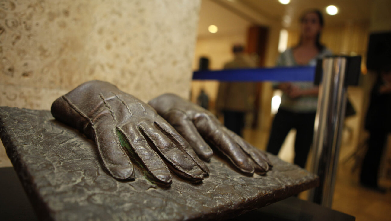 A replica of the gloves that were used by an Israeli Mossad agent during the capturing of Adolf Eichmann in Argentina in 1960 is displayed at an exhibition at the Knesset in Jerusalem.