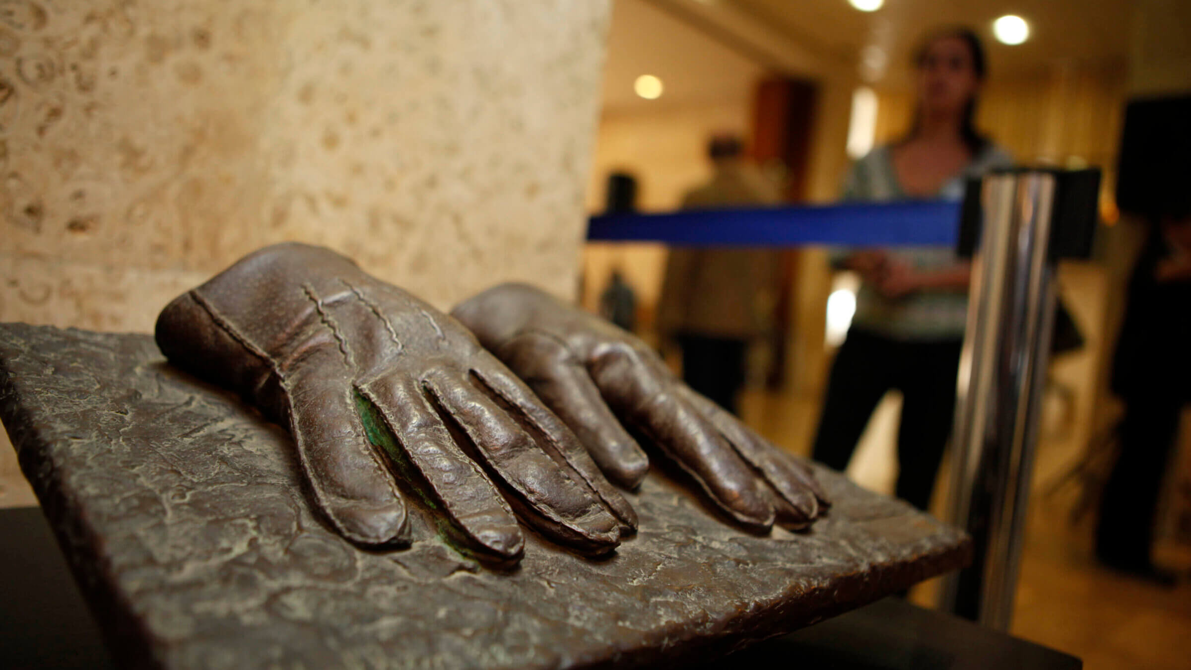 A replica of the gloves that were used by an Israeli Mossad agent during the capturing of Adolf Eichmann in Argentina in 1960 is displayed at an exhibition at the Knesset in Jerusalem.