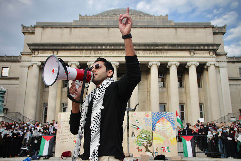 Mohsen Mahdawi speaks at a protest at Columbia University on November 9, 2023. 
