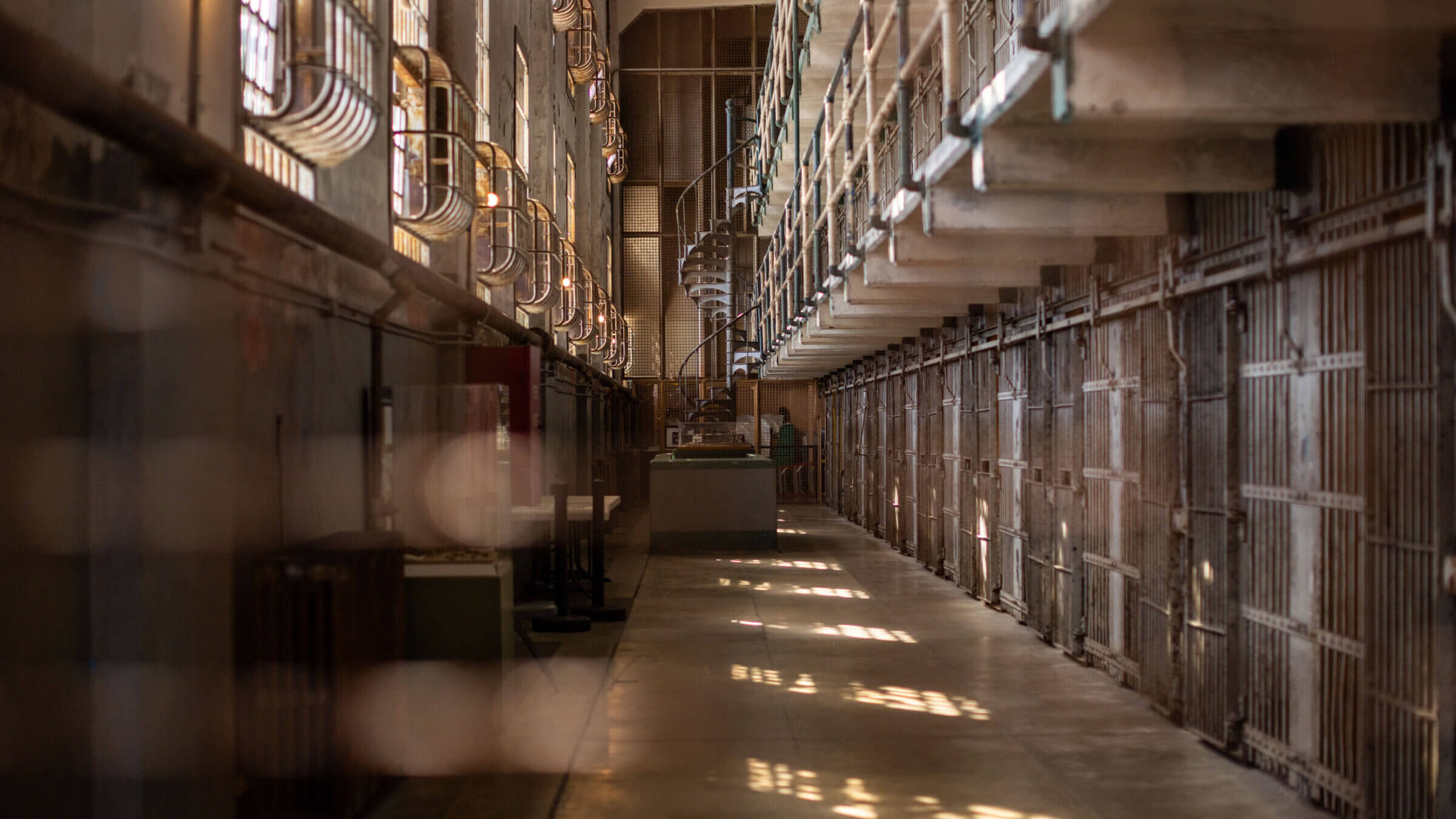 A cell block at Alcatraz Prison.