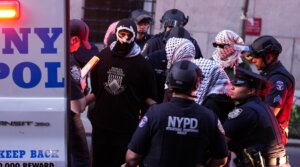 NEW YORK, US – MAY 7: New York City police arrested dozens of Pro-Palestinian protesters on Columbia University on Wednesday evening after they took over part of a central library in New York, USA on May 7, 2025. (Photo by Lokman Vural Elibol/Anadolu via Getty Images)