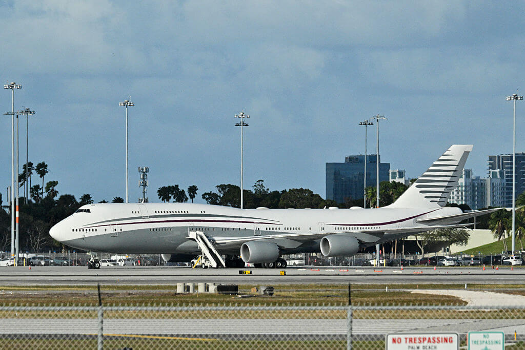 A Qatari Boeing 747 at Palm Beach International airport on Feb. 15. 
