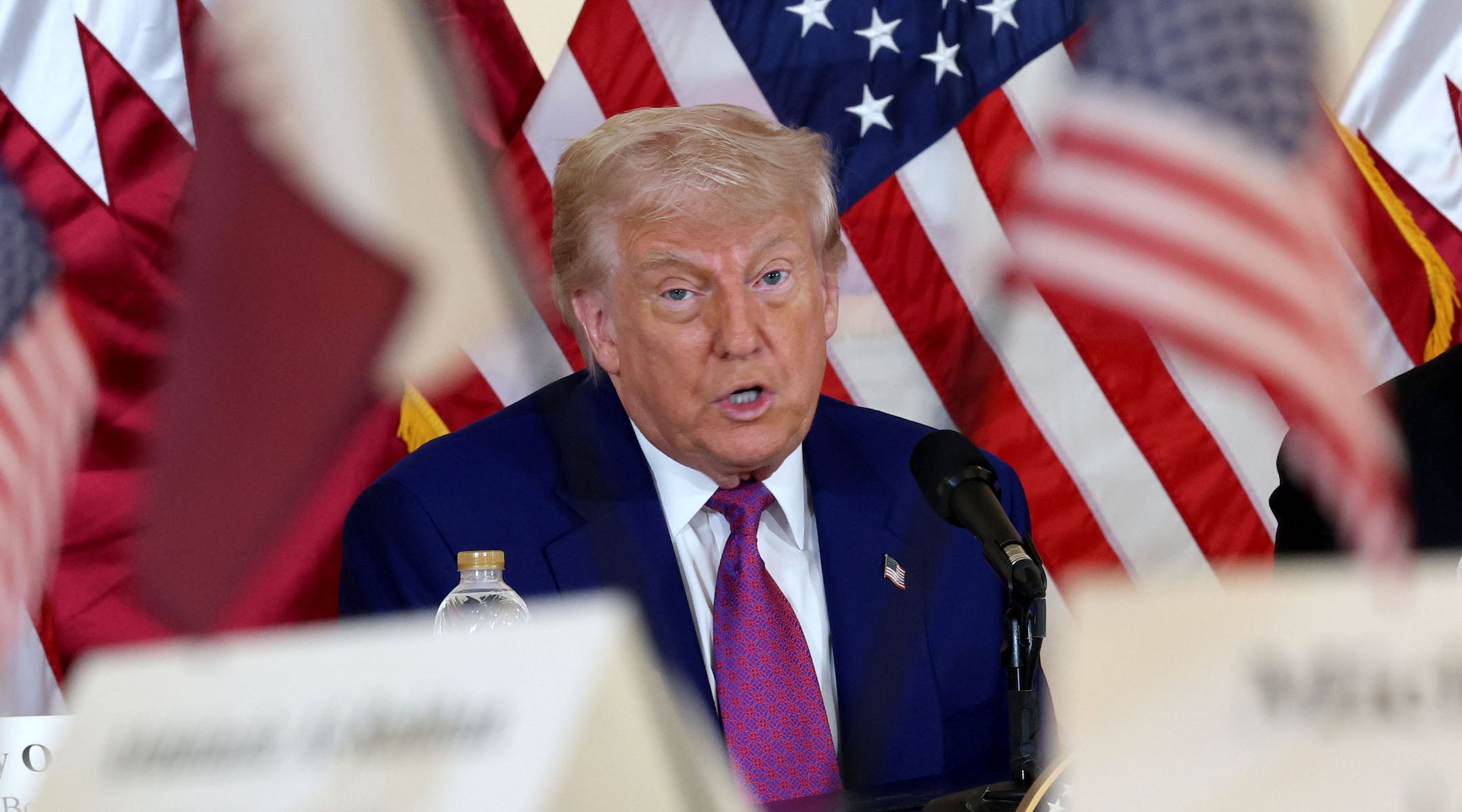 President Donald J. Trump meets with business leaders at the Ritz Carlton Hotel on May 15, 2025, in Doha, Qatar. (Win McNamee/Getty Images)
