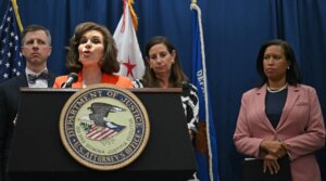 Interim U.S. Attorney Jeanine Pirro speaks during a press update on a shooting of two Israeli embassy staffers, at the U.S. Department of Justice in Washington, D.C., May 22, 2025. (Drew Angerer/AFP via Getty Images)