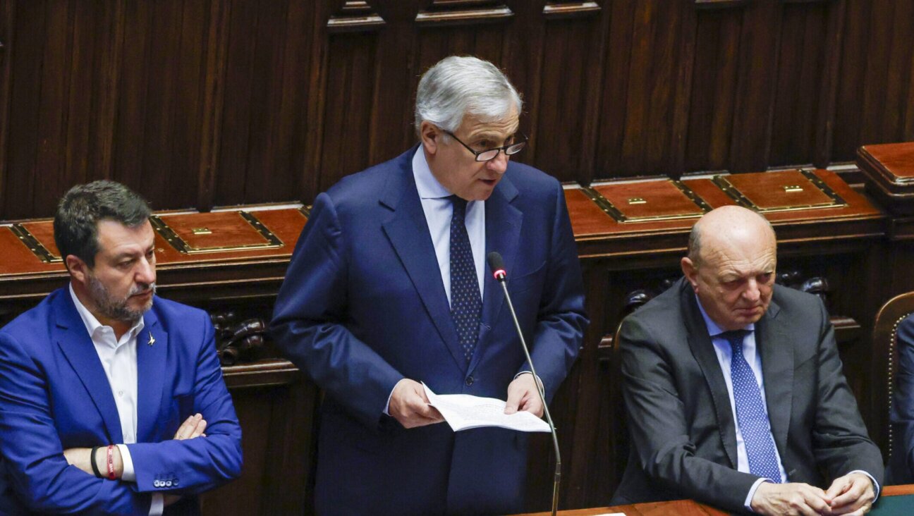 Italy’s foreign minister, Antonio Tajani, at center, speaks during a briefing of the Italian government on the situation in the Gaza in the Chamber of Deputies in Rome, Italy, May 28, 2025. (Riccardo De Luca/Anadolu via Getty Images)