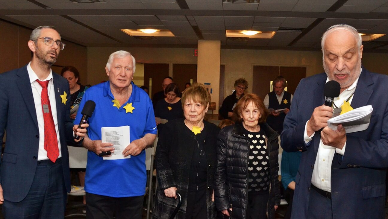 (From left): Hebrew Institute Rabbi Steven Exler; Holocaust survivors Leo Scheiner, his sister Doris Seaman and Evelyne Appel, and HIR founder Rabbi Avi Weiss

