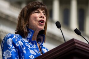 Former Rep. Kathy Manning speaks during a press conference with other House Democrats on June 27, 2024 in Washington, DC. (Samuel Corum/Getty Images)