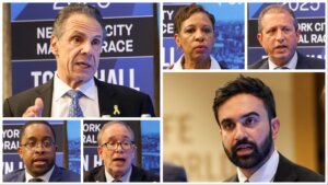 NYC mayoral candidates at a town hall for Jewish voters on May 22. 