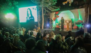 Nour Darwish sings “Don’t Cry accompanied by Louai Khleif at an Israeli-Palestinian Nakba Day commemoration in the West Bank, May 15, 2025. (Steven Davidson)