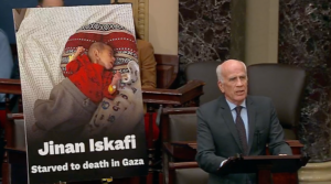 Sen. Peter Welch, a Vermont Democrat, on the Senate floor Monday arguing for Resolution 224. (Screenshot)