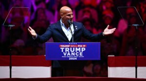 Sid Rosenberg speaks at a campaign rally for Donald Trump at Madison Square Garden, New York, Oct. 27, 2024. (Angela Weiss/AFP via Getty Images)