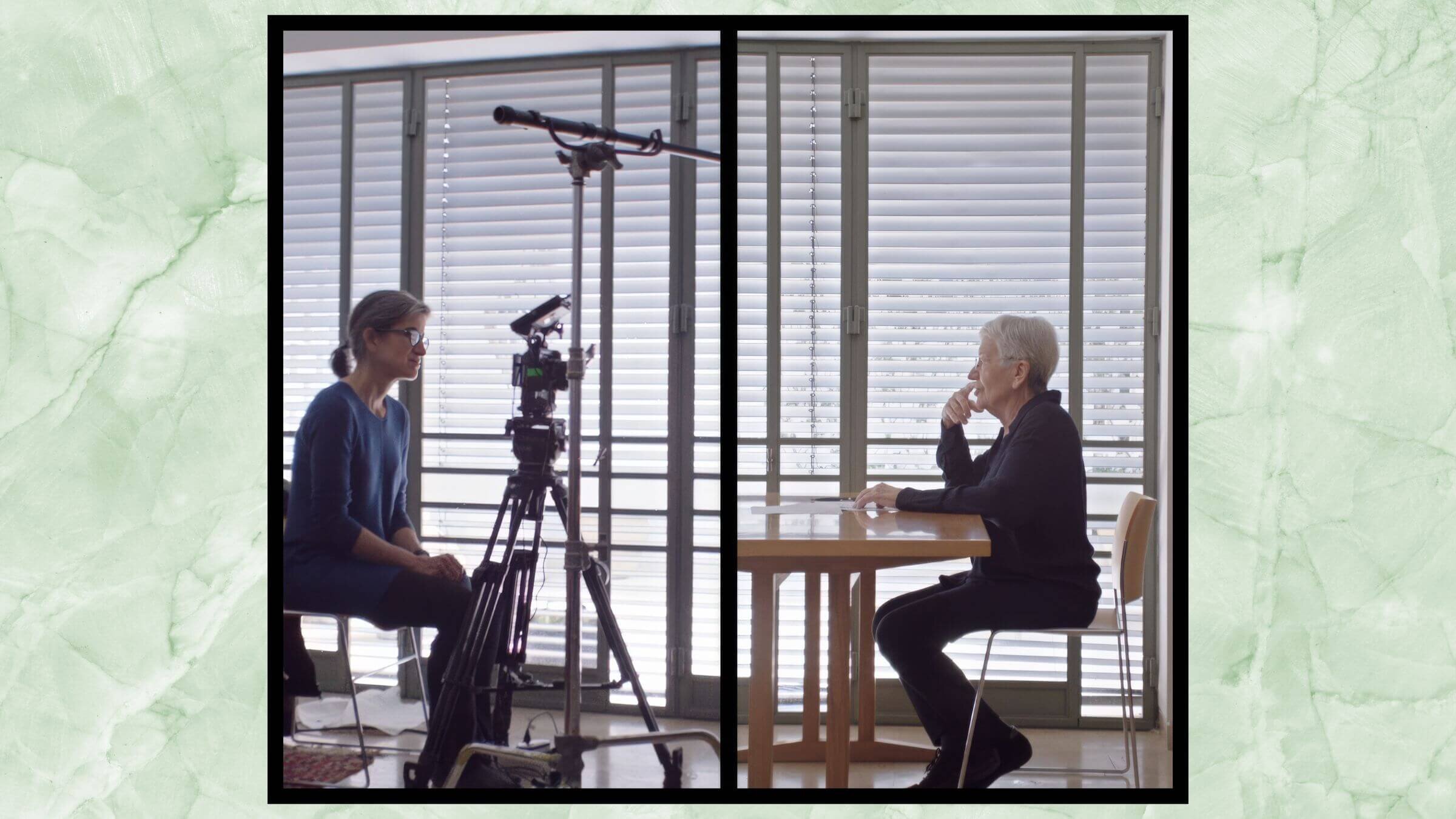 Filmmaker Yael Melamede interviewing her mother, acclaimed Israeli architect Ada Karmi-Melamede, in a still from the film <i>Ada: My Mother the Architect</i>.