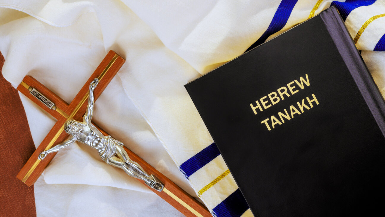 Crucifix, Hebrew Tanakh on tallit prayer shawl.