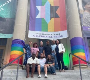 A group shot from an event Sarah Milgrin attended with the LGBTQ synagogue Bet Mishpachah. Milgrin is top left.