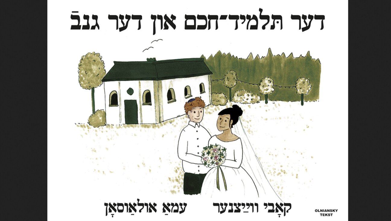The cover of the Yiddish children's book "The Torah Scholar and the Thief," produced by the Swedish publishing house Olniansky Text