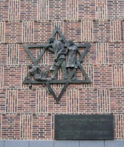 A memorial to Dutch Jews murdered in the Holocaust in an undated photo, The Hague, Netherlands.The phrase “Remember what Amalek has done to you” is inscribed on the plaque.