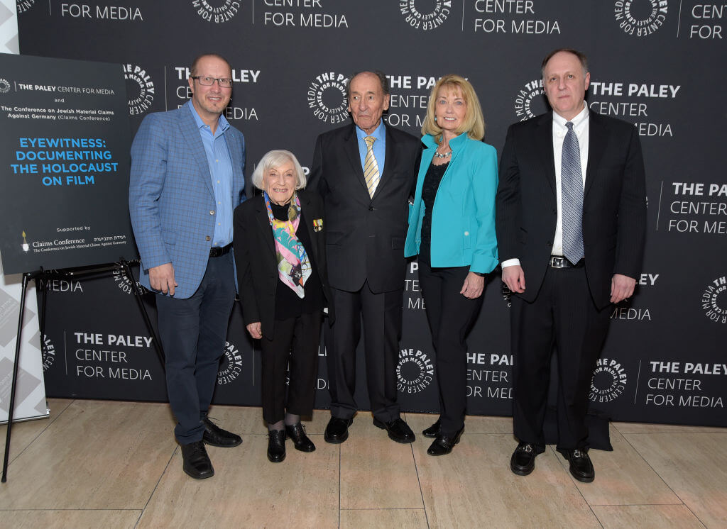 (L - R) Executive Producer Michael Potter, Holocaust survivor Marthe Cohn, Major Cohn, Historian Elizabeth B. White and Claims Conference Executive VP Greg Schneider attend "Eyewitness: Documenting The Holocaust On Film" at The Paley Center for Media on February 07, 2019 in Beverly Hills, California. (Photo by Michael Tullberg/Getty Images)