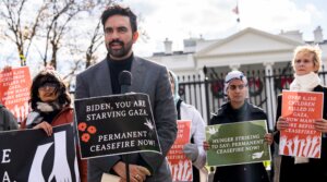 New York State Assemblymember Zohran Mamdani, now a NYC mayoral candidate, speaks during a news conference outside the White House to announce a hunger strike to demand that President Joe Biden “call for a permanent ceasefire and no military aid to Israel, on Nov. 27, 2023.