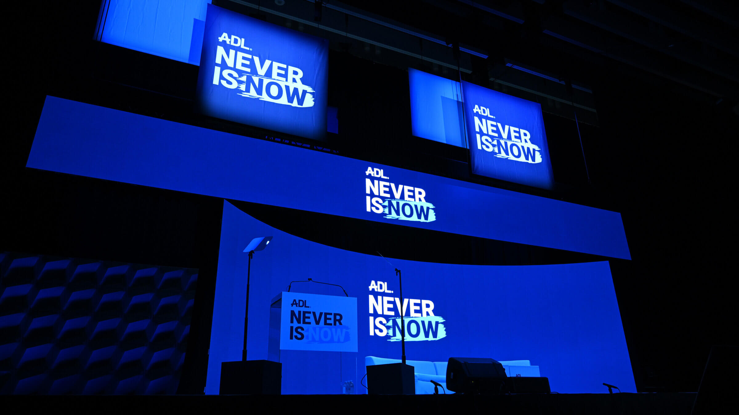 A view of the stage during the ADL Never Is Now Summit in March at Javits Center in New York City. The organization laid off around 4% of its workforce this week.