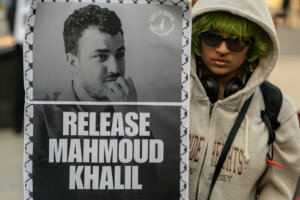 Protestors gather to demand the release of Mahmoud Khalil in March in New York City.