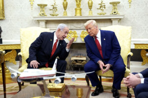 President Donald Trump, right Israeli Prime Minister Benjamin Netanyahu on April 7.  
