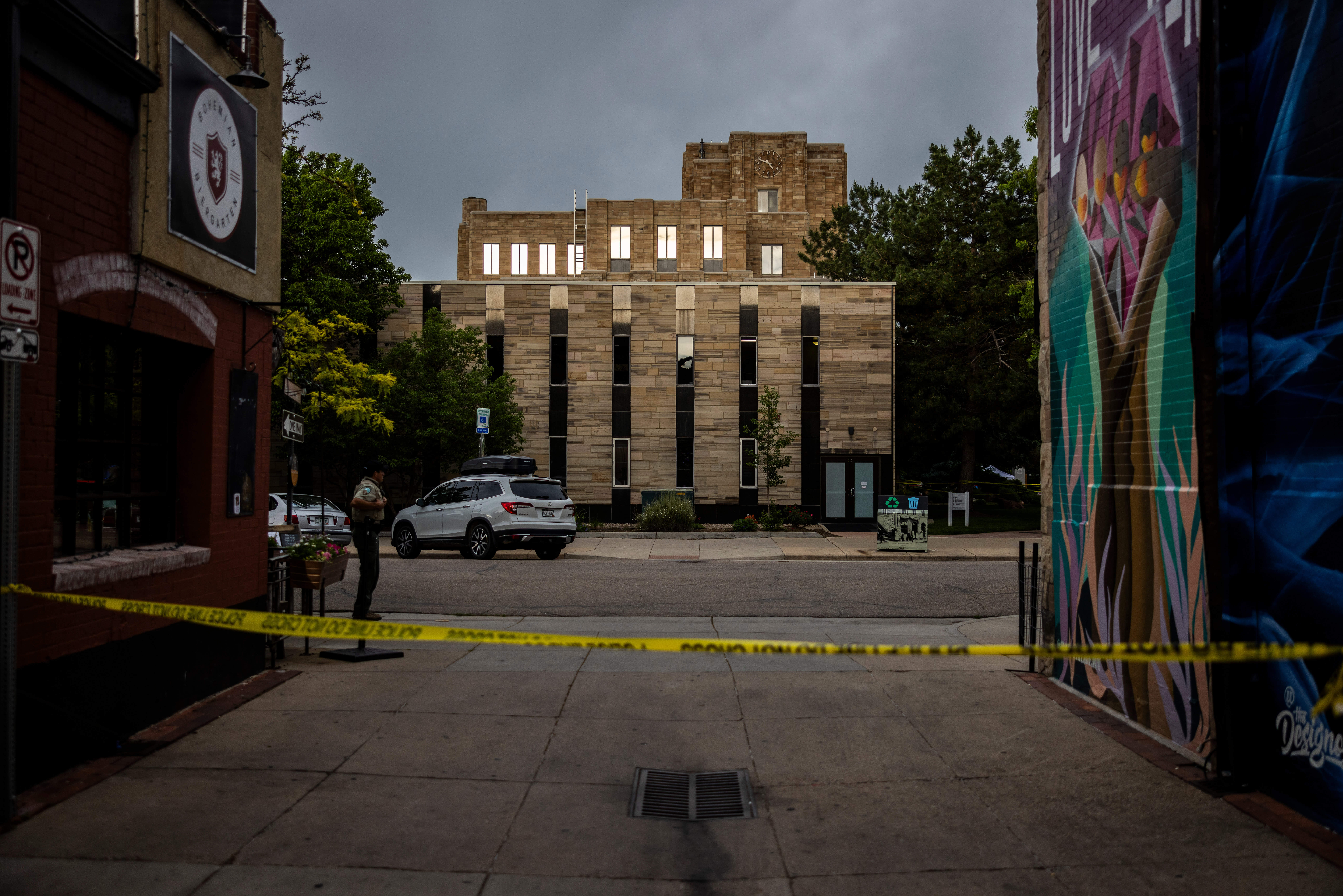 The downtown Boulder County Government Building following an incident that the FBI is investigating as an act of terror June 1. A suspect is in custody after reportedly throwing an incendiary device at a group participating in an organized walk near the courthouse to show solidarity with hostages held by Hamas in Gaza.