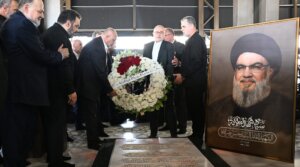 Iranian Foreign Minister Abbas Araghchi visits the grave of former Hezbollah leader Hassan Nasrallah during his official visit to Beirut, Lebanon, on June 3, 2025. (Houssam Shbaro/Anadolu via Getty Images)