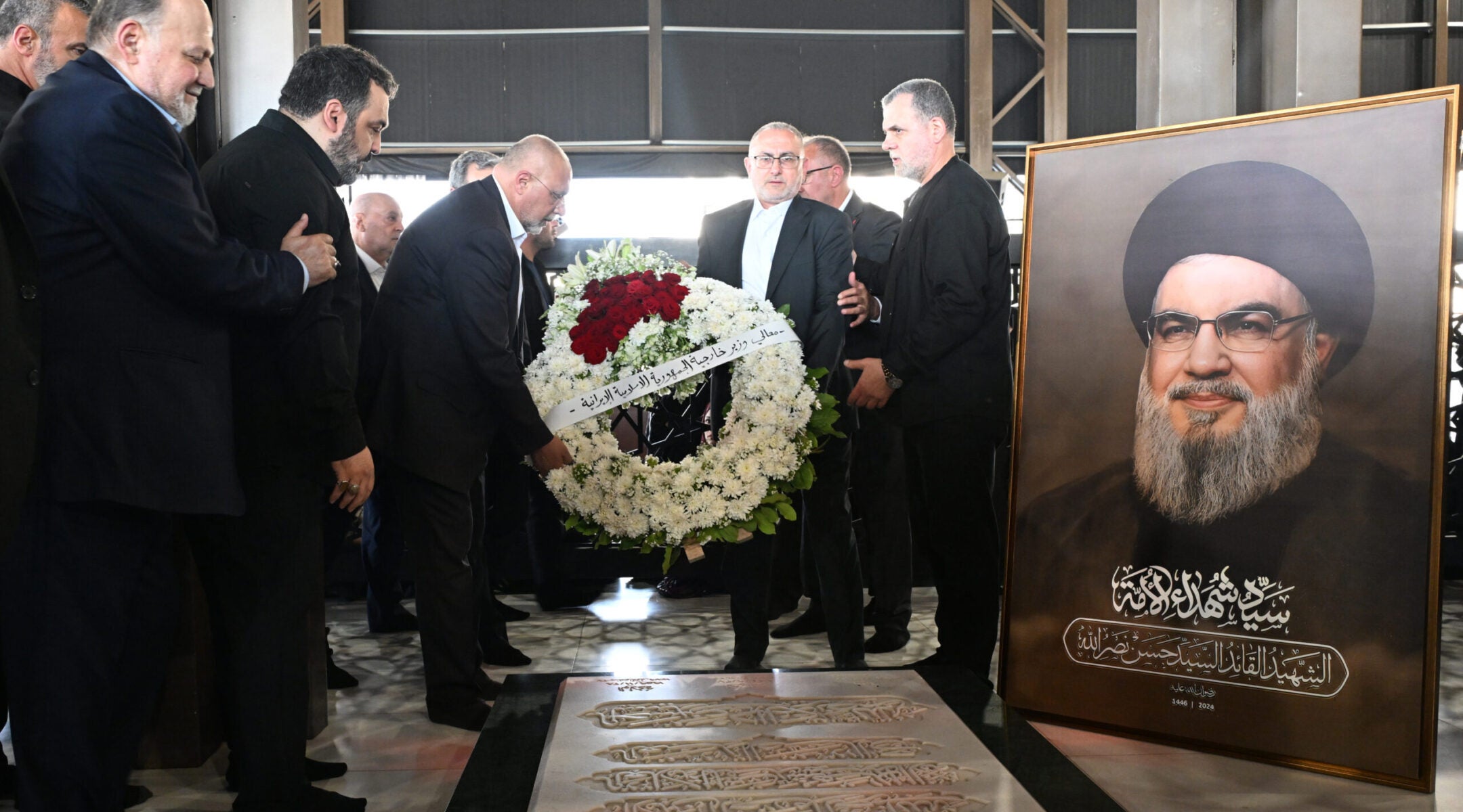 Iranian Foreign Minister Abbas Araghchi visits the grave of former Hezbollah leader Hassan Nasrallah during his official visit to Beirut, Lebanon, on June 3, 2025. (Houssam Shbaro/Anadolu via Getty Images)