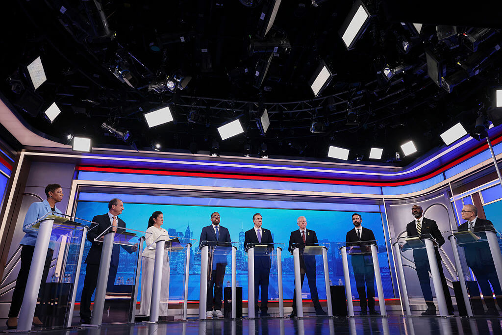 New York City Democratic mayoral candidates at their first debate on June 4.