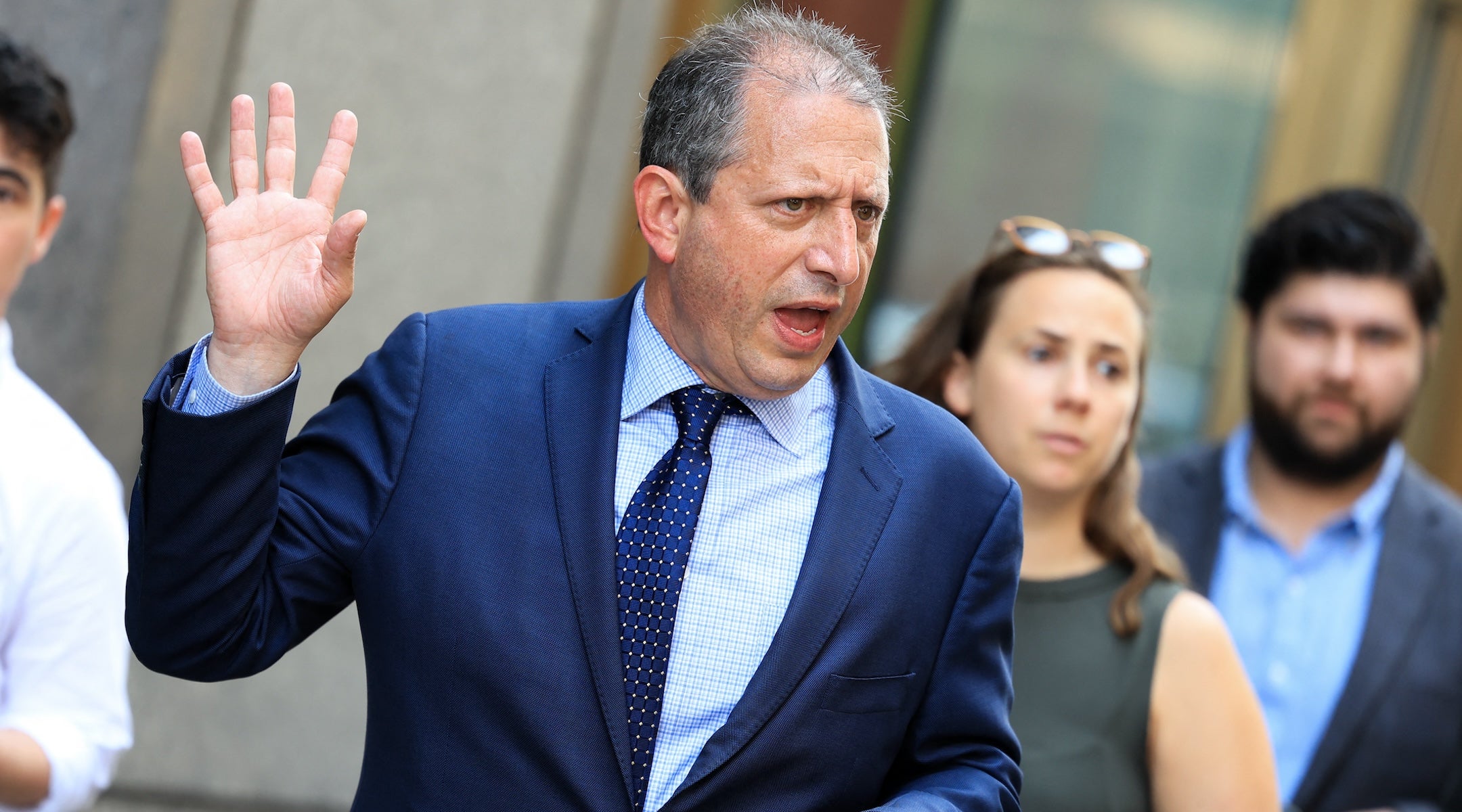 New York City Comptroller and Democratic mayoral candidate Brad Lander arrives for a news conference outside of federal immigration court at the Ted Weiss Federal Building in the Manhattan borough of New York on June 5, 2025. (Photo by CHARLY TRIBALLEAU / AFP)