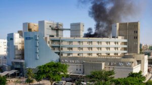 Smoke billows from a building at Soroka Hospital in Beersheba in southern Israel following an Iranian missile attack, on June 19, 2025. (Maya Levin/AFP via Getty Images)