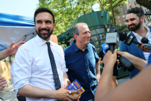 Zohran Mamdani walks with Brad Lander, the highest-ranking Jewish official in New York City who co-endorsed with Mamdani in the ranked choice primary.