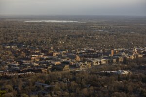 The downtown and surrounding neighborhoods of Boulder, Colorado.