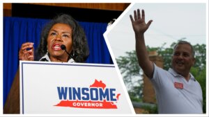 L to R: Virginia Lt. Gov. Winsome Earle-Sears on Sept. 05, 2024, and Rich Iott on June 5, 2010. 