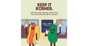 A poster from Pittsburgh Regional Transit's rider etiquette campaign, instructing passengers to "Keep it Kosher."
