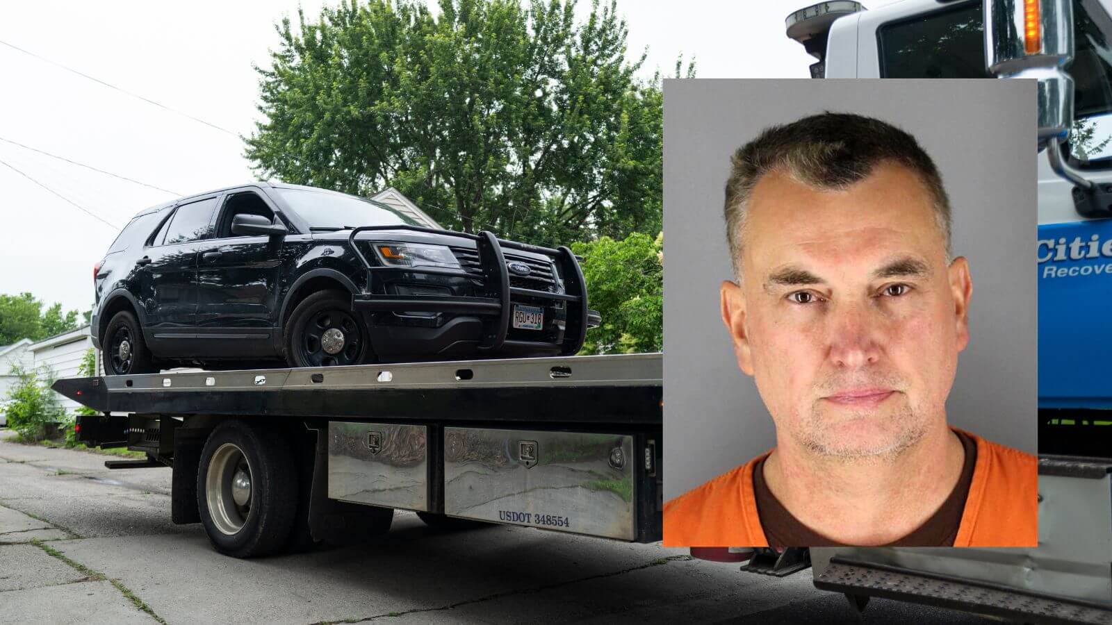 Vance Boelter, accused of shooting two politicians, and the car he arrived in being towed.