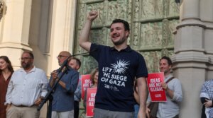 Palestinian activist Mahmoud Khalil, who was released from ICE detention, speaks during a rally on the steps of the Cathedral of St. John the Divine in Manhattan on June 22, 2025 in New York City. (Spencer Platt/Getty Images)