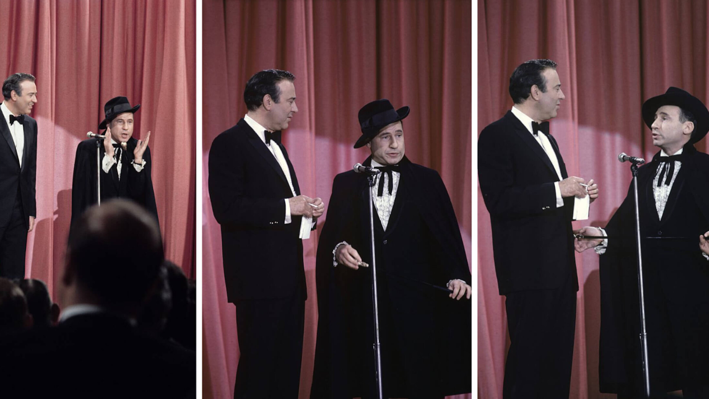 Carl Reiner and Mel Brooks, performing The 2000 Year Old Man in Los Angeles, California in 1967.